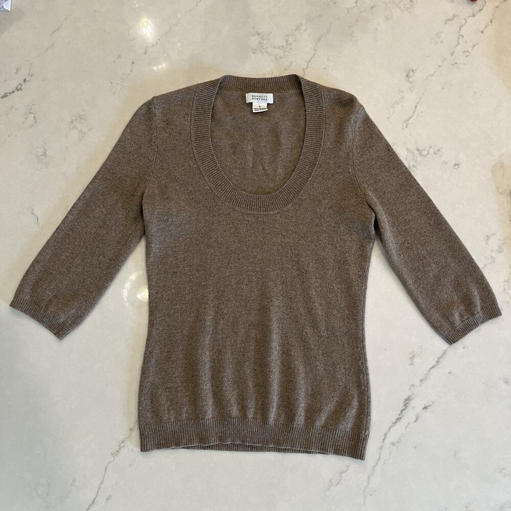 Barneys New York 100% Cashmere Tan Sweatshirt Size S, 3/4 sleeve, classic, glam